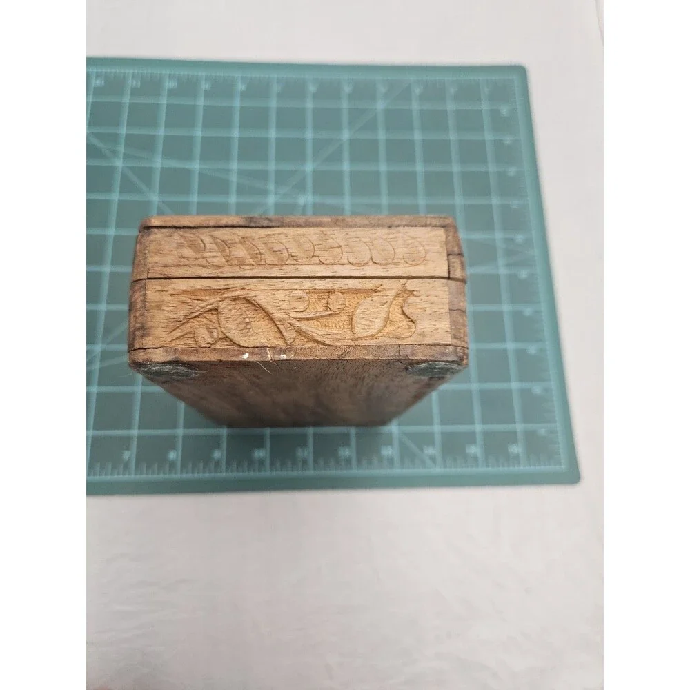 Vintage Carved Wooden Box Velvet Lined